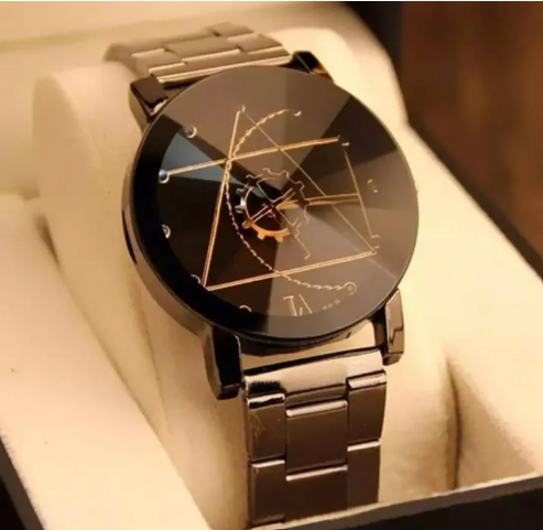 Black Stainless steel watch  crystal watch for women and men