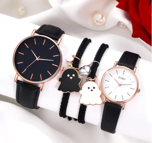 2PCS Set Couple Fashion Casual Leather Watches Ladies Simple Dial Quartz Wristwatches Dress Clock Montre Femme