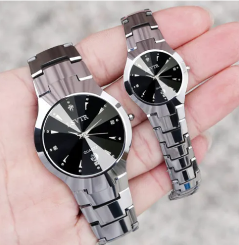 (Pair for Couple) Round Dial Steel Strap Watches for Lovebirds Girl and Boy , Best Gift For Anniversary , Birthday's , Lovers , Valentine's Day Gift - Couple Watche.