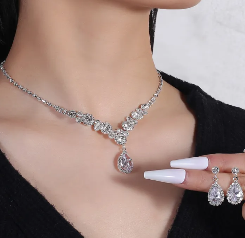 3pcs Women's Jewelry Set Rhinestone Earrings Necklace New Wedding Party Luxury Fashion Accessories