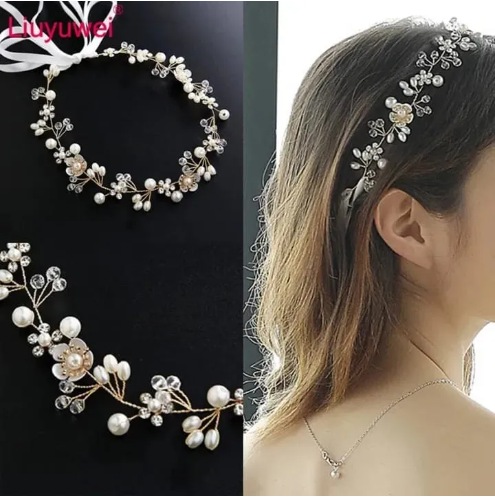 Hand made Wedding Hair Accessory Crystal Pearl Flowers Headband Tiaras Bride Headdress Hair band Jewelry